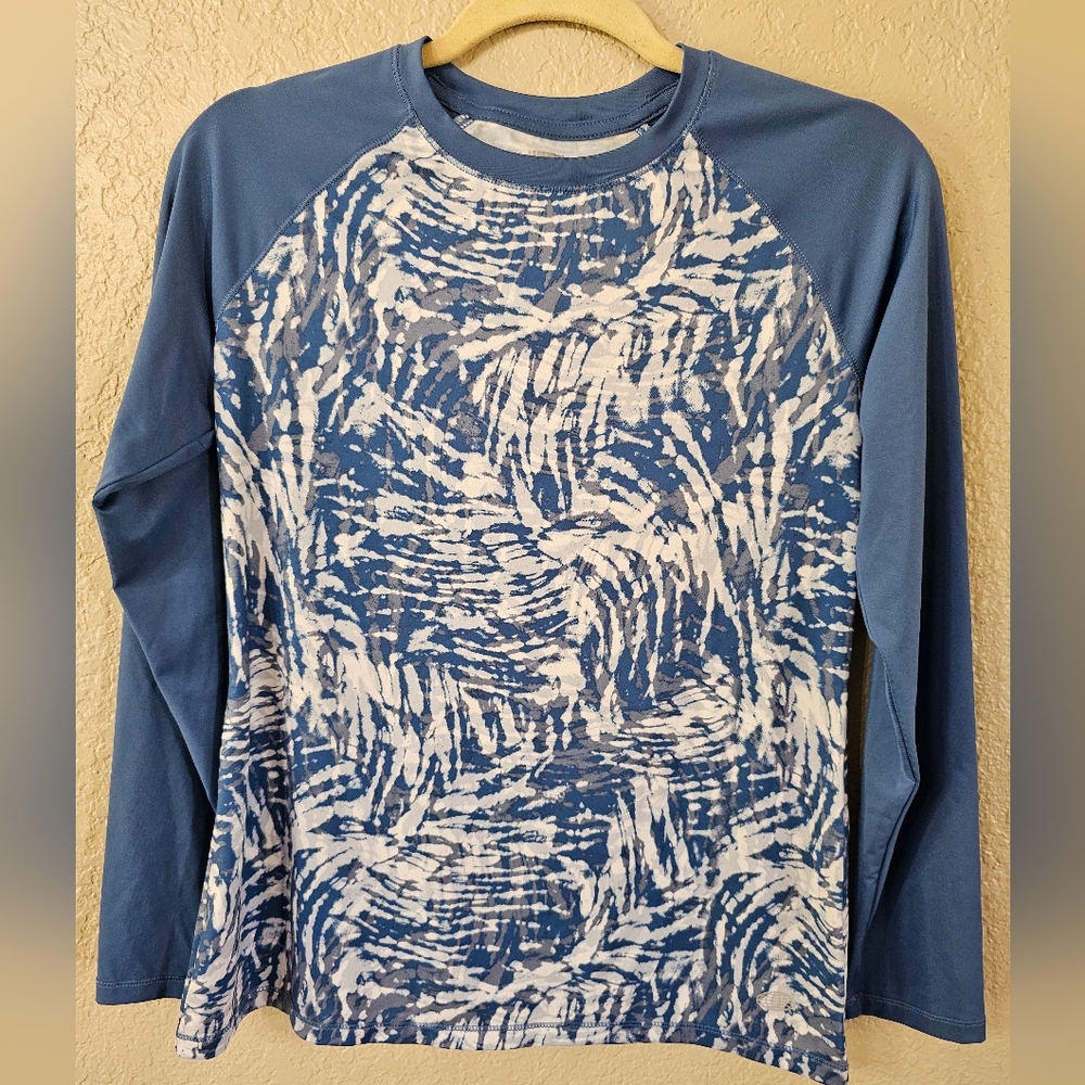 Reel Legends Blue and White Patterned Dri Fit Shirt